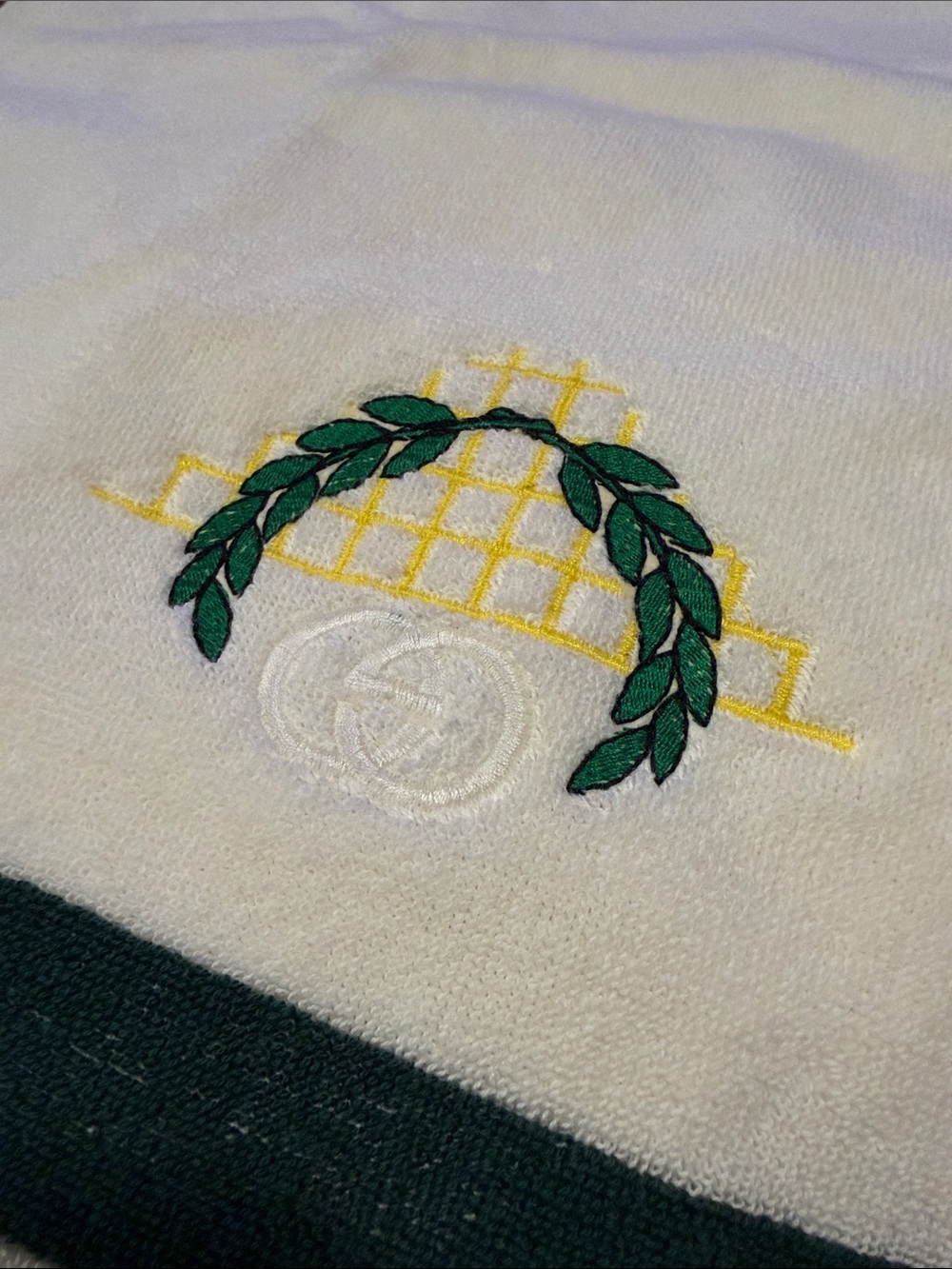 Vintage Gucci Tennis Towel Made in Italy Green Red Web Stripe NWT 16.25 x 43